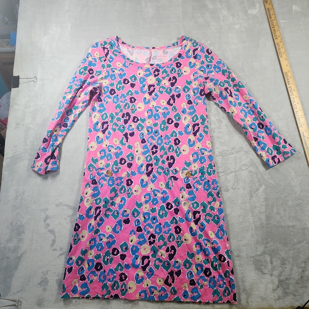 Lilly Pulitzer Corine Sunkissed Paws Off Leopard Print Long Sleeve Shift Dress M